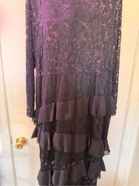 Lace Tiered Ruffle Long Sleeve Dress - Deep Plum